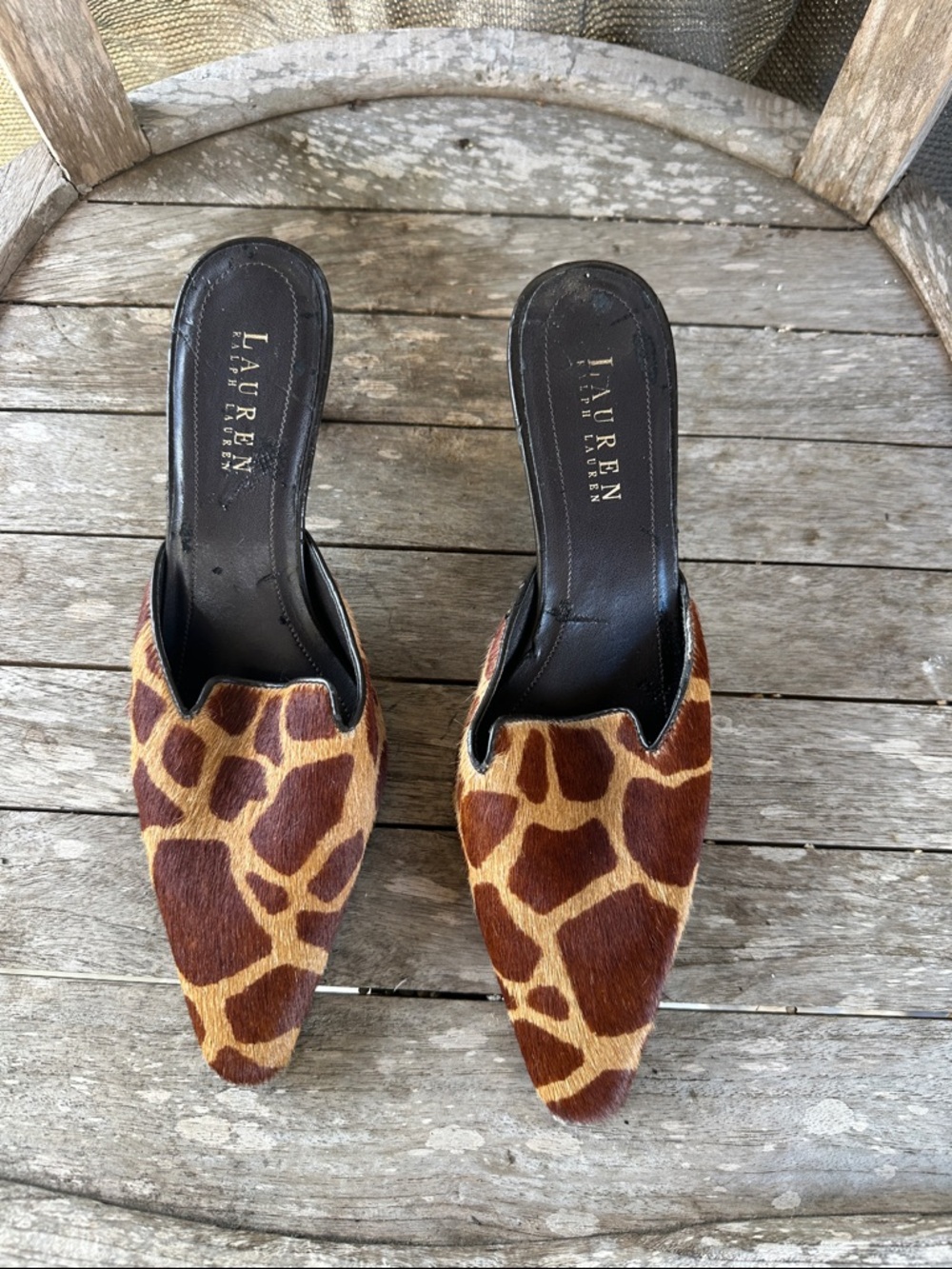Lauren Ralph Lauren Brown and Tan Giraffe-Print Slip-On Mules